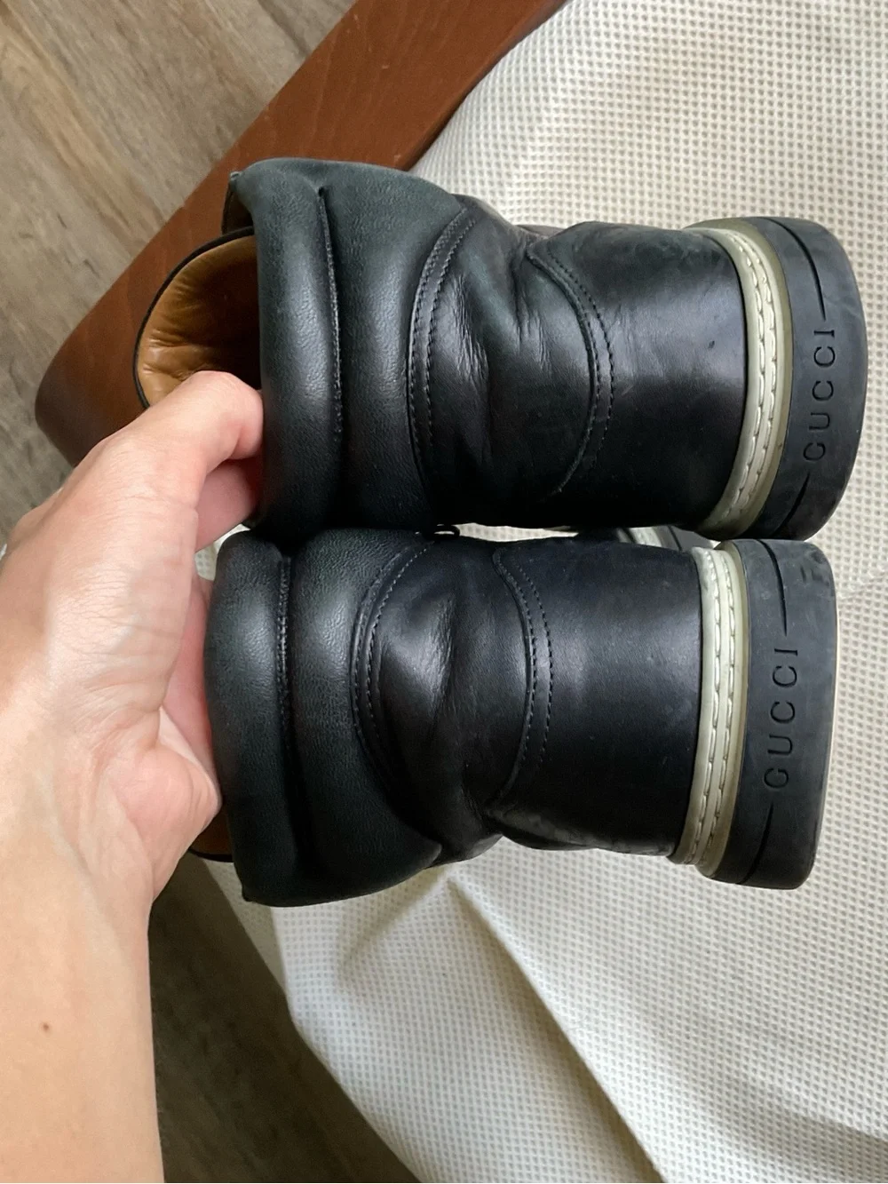 Gucci Black Leather High-Top Boots with Yellow Accents